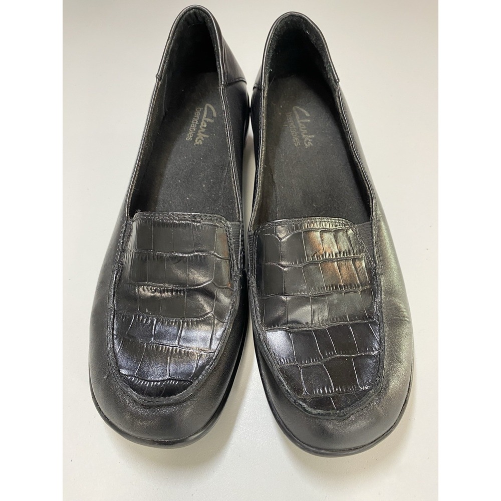 Clarks Womens Leather Croc Emobossed Loafers Size 7.5 Career Staple Business Y2K